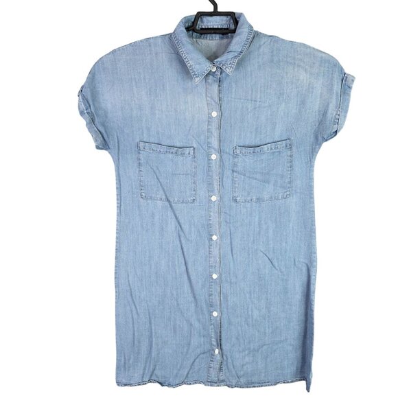 Womens Zilcremo Blue Denim Shirt Dress Short Sleeve Button Up Cotton Blend S - Picture 1 of 8